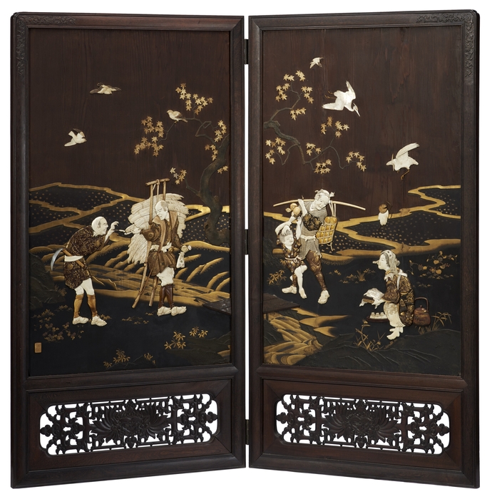 Photo.07 芝山細工 豊年満作図衝立 明治時代