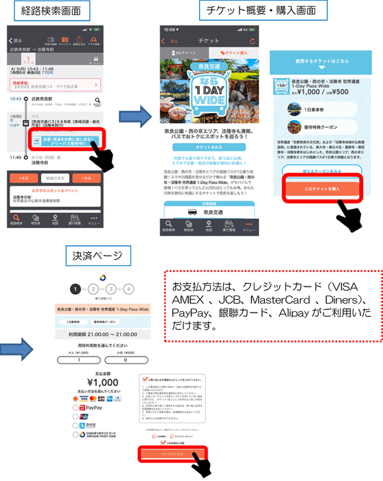 「乗換案内」での購入フロー