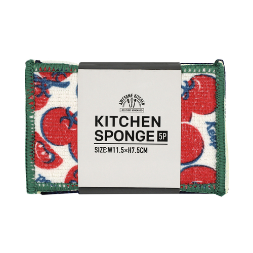 「マイクロファイバーキッチンスポンジ 5P Tomato」価格：209円／サイズ：W11.5×H7.5cm、5個入り