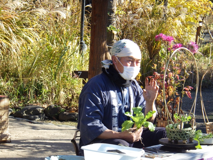 昨年度の春の七草籠制作の様子（向島百花園）