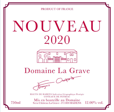 ラ・グラーヴ・ヌーヴォー 赤 2020　ラベル