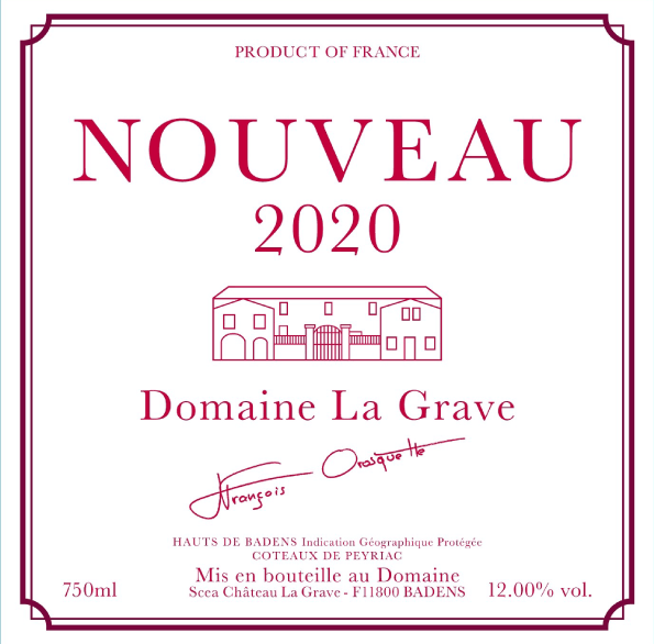 ラ・グラーヴ・ヌーヴォー 赤 2020 ラベル