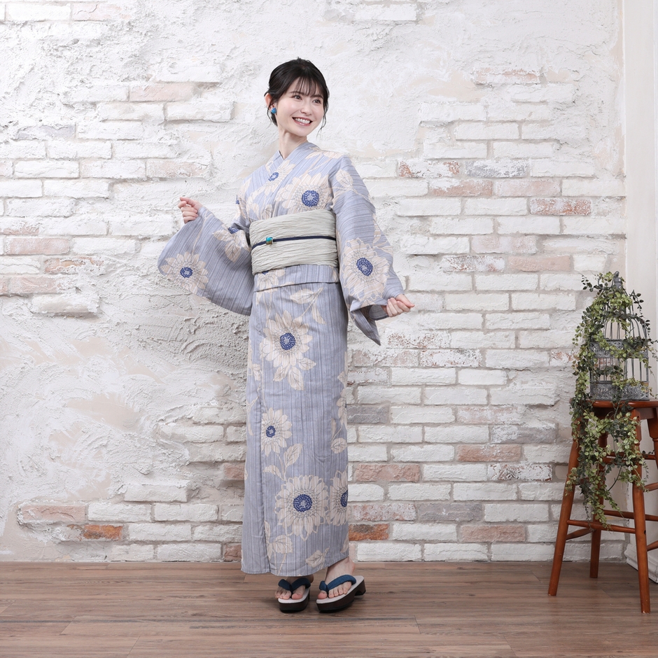 浴衣・兵児帯2点セット(向日葵／水色)