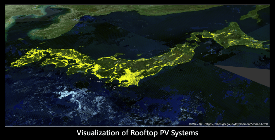 図:日本全国の屋根上太陽光発電設備(ソーラーパネル)をAI判読しデータベース化