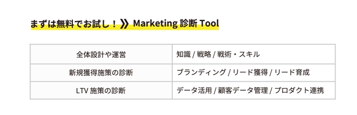 Marketing 診断 Toolの診断項目