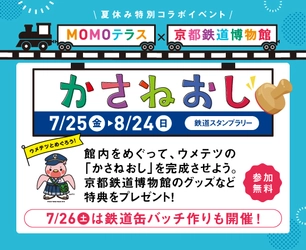 MOMOテラス×京都鉄道博物館  夏休み特別コラボイベントを7/25から開催　 「ウメテツ」がMOMOだけのモモ色デザインで初登場！