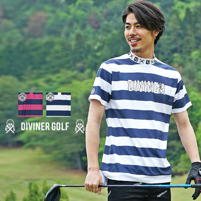 DIVINER GOLF/ディバイナーゴルフ ボーダー半袖モックネックカットソー