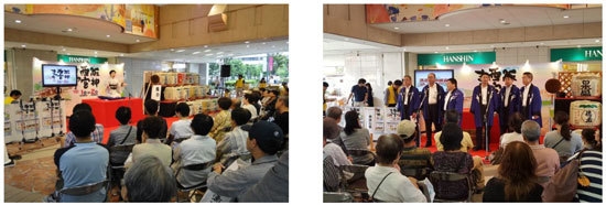 <左>落語寄席(昨年の様子) <右>酒造り唄の披露(昨年の様子)