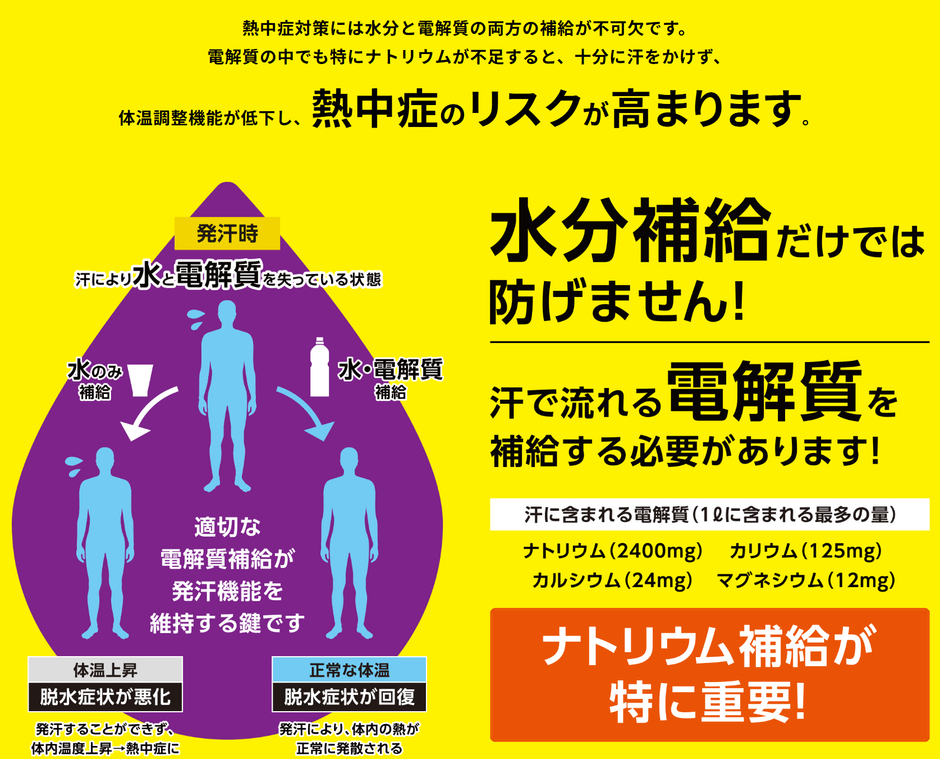 ナトリウム補給が特に重要