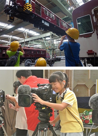 (上)阪急電鉄正雀工場の見学(下)ケーブルテレビの番組制作体験