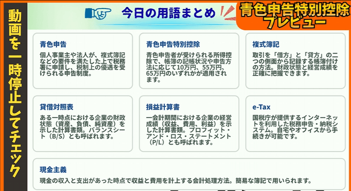 節税くん動画画面(用語)