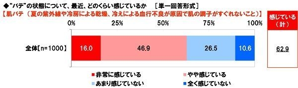 最近、肌バテをどのくらい感じているか