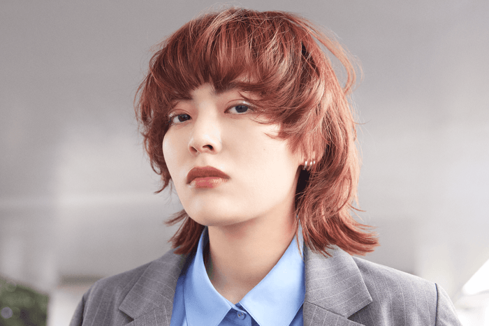 アプリコットオレンジのマッシュウルフボブ