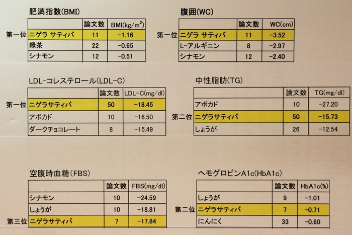 メタボ要因に対するニゲラの効果順位