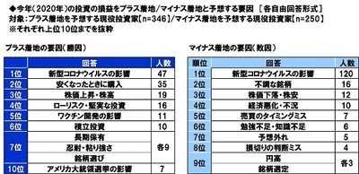 今年(2020年)の投資の損益をプラス着地/マイナス着地と予想する要因