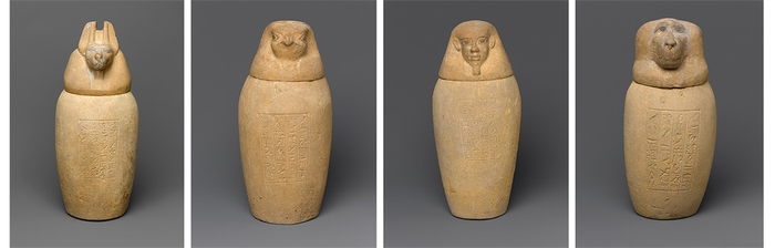 《カノプス壺と蓋》(4体) 前664~前525年またはそれ以降 ブルックリン博物館蔵 Photo:Brooklyn Museum