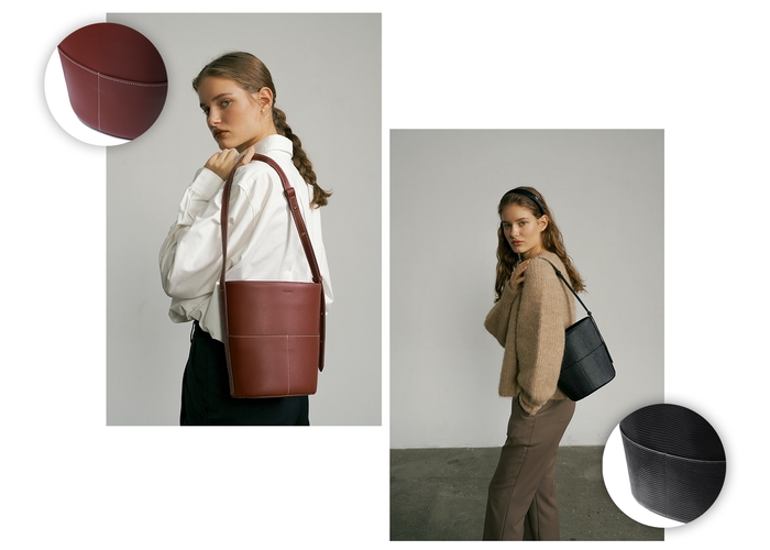 「Mini bottle bag(ミニボトルバッグ)」左:スティッチ_ディープレッド 右:リザード_ブラック