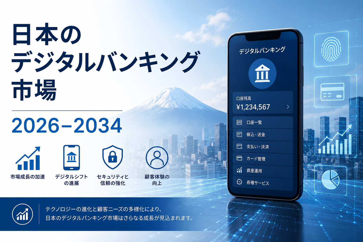 日本のデジタルバンキング市場は2034年までにUSD 1,794.1 Millionを超え、CAGR 11.30%で成長すると予測