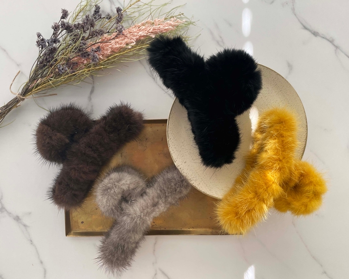 ミンクファー ヘアクリップ