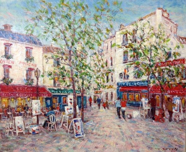 佐藤隆春 新春特別展2026　テルトル広場の赤いカフェ F20号