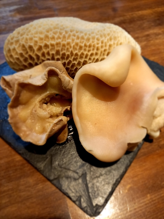 右下：豚の耳、左下：小腸、上：ハチノス