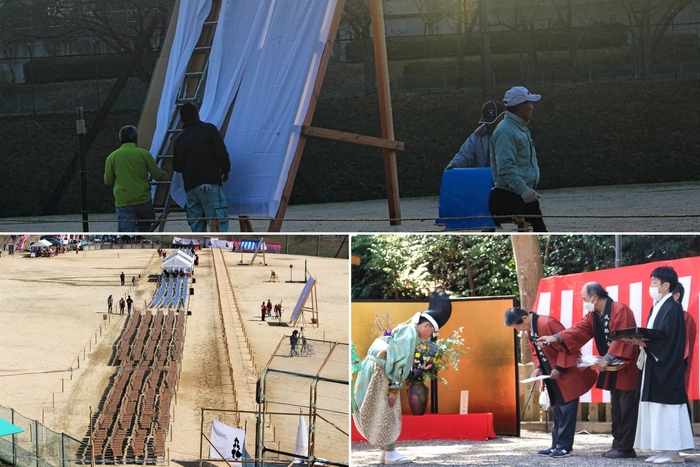 流鏑馬まつりの準備・運営に関わる地域の方々。 世代を超えた関わりの中で、伝統行事を次世代へつなぐ取り組みが続けられている。