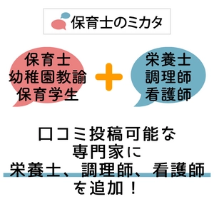 保育職場口コミサイト『保育士のミカタ』は 口コミ投稿可能な専門家に、栄養士・調理師・看護師を追加！