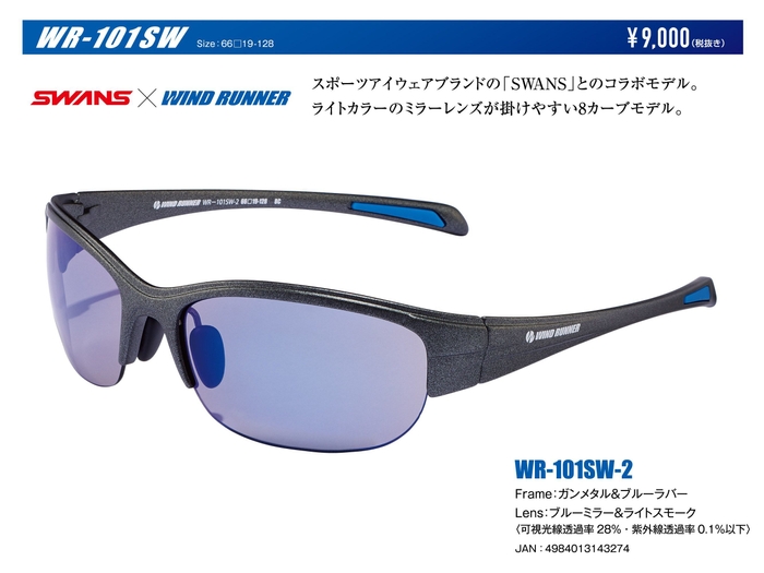 WIND RUNNER_WD-101SW-2 FRAME=ガンメタル&ブルーラバー LENS=ブルーミラー&ライトスモーク(可視光線透過率=28% 紫外線透過率=0.1%以下)