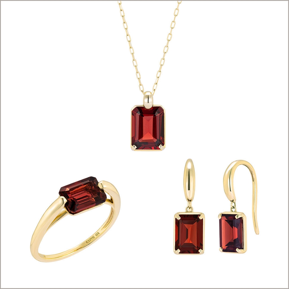 K10YG ガーネット ネックレス、ピアス、リング