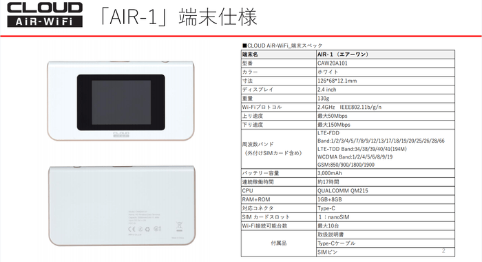 Air-1端末仕様