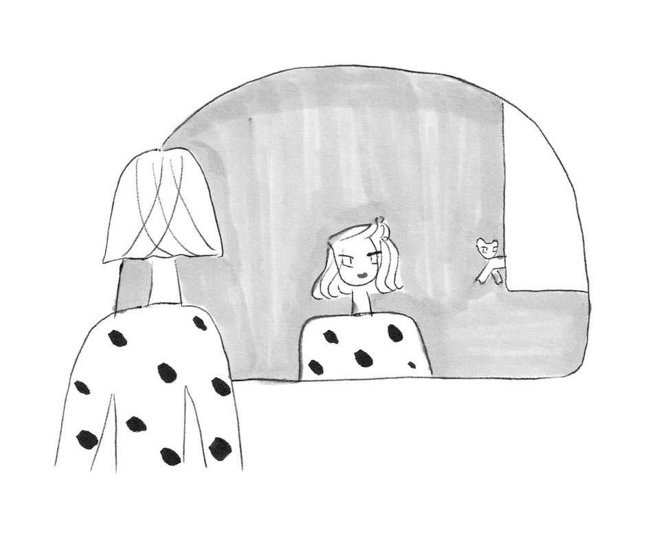 鏡のなかの自分に向かって「今日もいい感じ！」と語りかける　イラストレーション／庄野紘子　