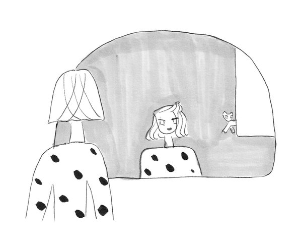 鏡のなかの自分に向かって「今日もいい感じ!」と語りかける イラストレーション/庄野紘子