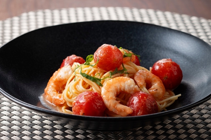 海老とミニトマトの冷製パスタ