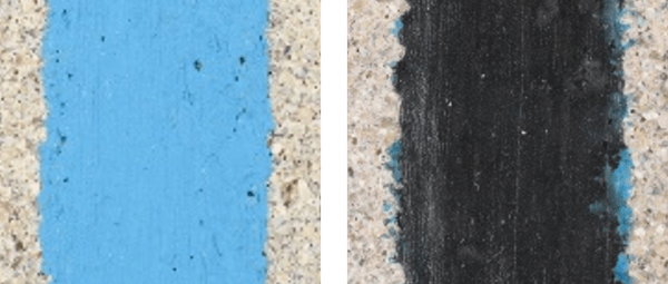 【写真1】アズライトを塗布した試料 （左：水分供給なし，右：水分供給あり）