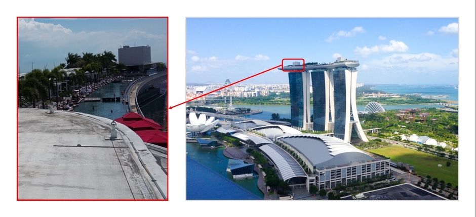 マリーナベイ・サンズでの導入例(インフィニティ・プール脇にあるレストランの屋根上)