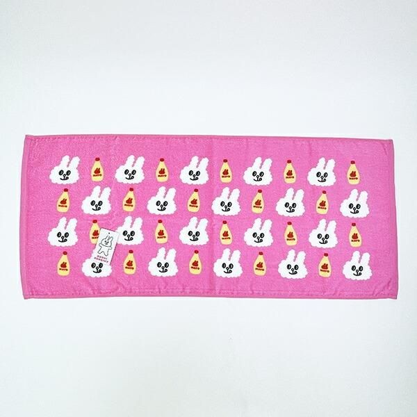 バニーコンビニの仲間たちがフェイスタオルになってやってきた。ポップでカラフルな色合いが目を引くデザインです。