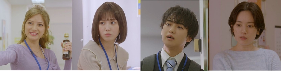 左から:桃月なしこ(本栖ゆずな役)、三原羽衣(白田舞役)、ゆうたろう(本出克雄役)、筧美和子(面堂草子役)