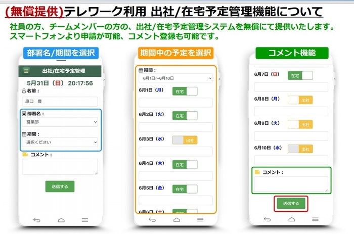 出社/在宅予定管理機能