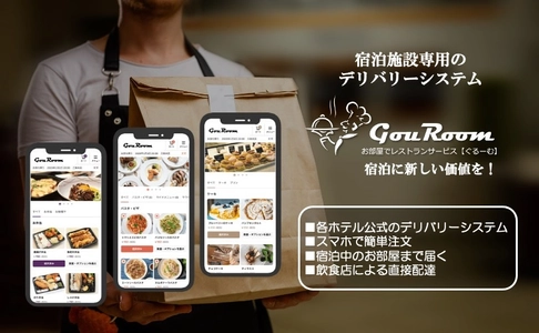 スマホ一つで宿泊中のお部屋に周辺飲食店の食事が届く ホテル専用デリバリーサービス 【GouRoom】を宿泊施設に提供開始！