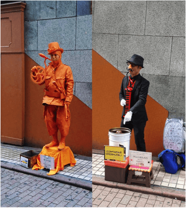 渋谷スペイン坂でのスタチューパフォーマンス