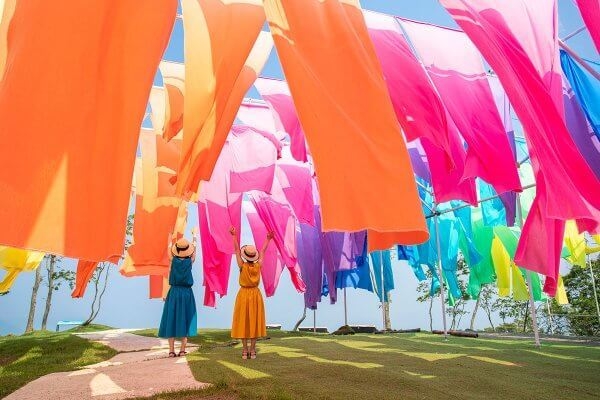 びわこ箱館山/高島ちぢみの織りなす虹のカーテン