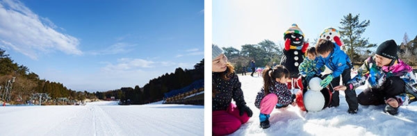 左から）メインゲレンデ、雪あそびの様子