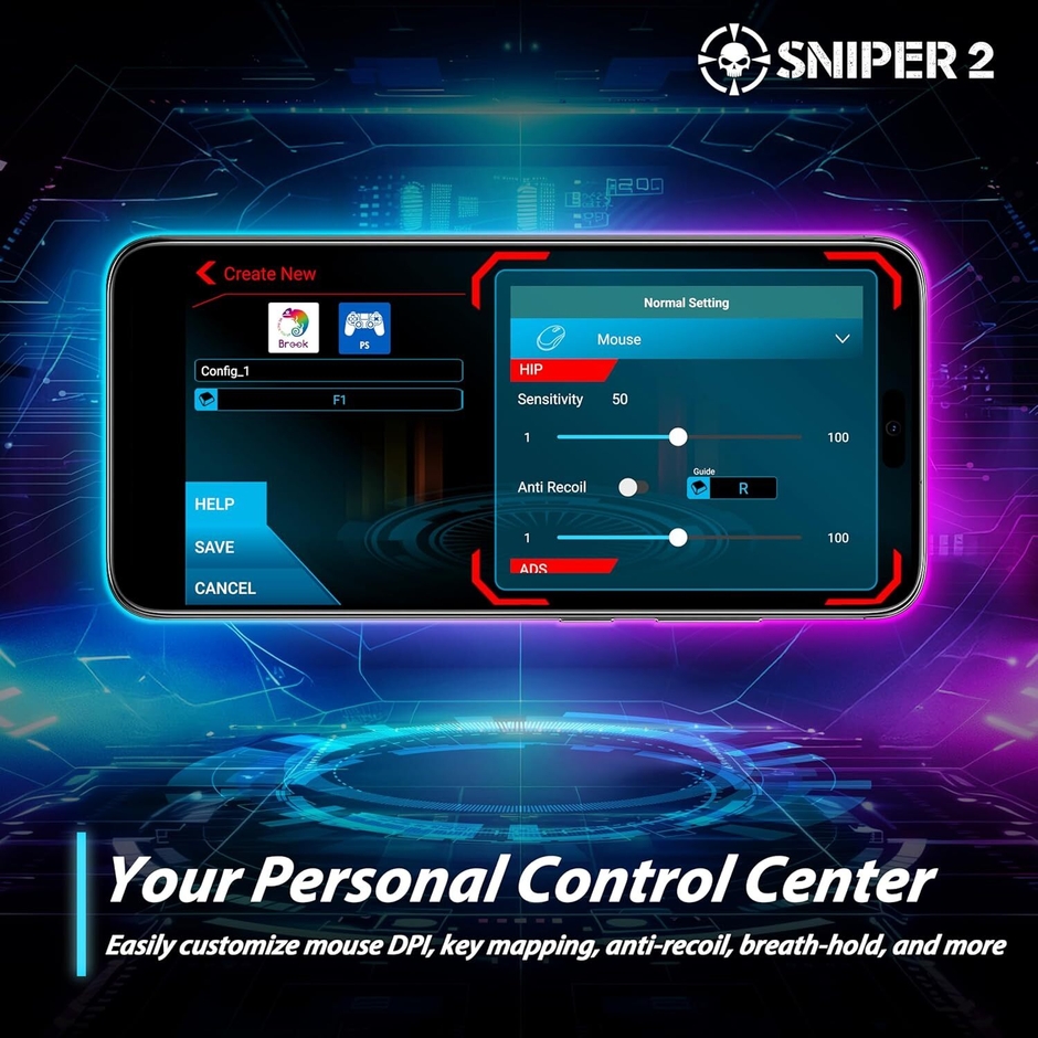 専用アプリ「Brook Sniper 2 App」を通じて、スマートフォンから直感的に詳細なカスタマイズが可能です