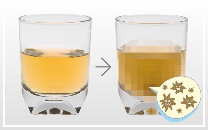 お口に含んでクチュクチュ約20秒、汚れが見える!