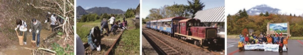 (画像左から)高野山、南阿蘇鉄道、南阿蘇鉄道トロッコ列車(乗車)、 富士山
