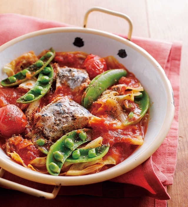 「さば缶」を使ったレシピの一例:さば&トマトが相性抜群! さばのトマトパッツァ