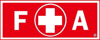 提供可能な救急箱の所在を伝えるFAステッカー(FAとはファーストエイドの頭文字です)