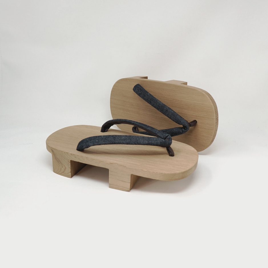 ねずこ下駄　茶綿デニム鼻緒_無垢(染めなし)