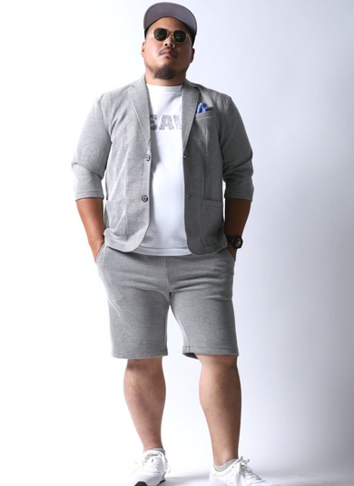 ワッフルテーラードストレッチセットアップ上下セット7分袖ハーフパンツカジュアルスーツ 12,800円