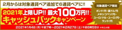 ＦＸプライムｂｙＧＭＯ、 【最大100万円】をキャッシュバック！ 2月からは対象通貨ペア追加で6通貨ペアに！